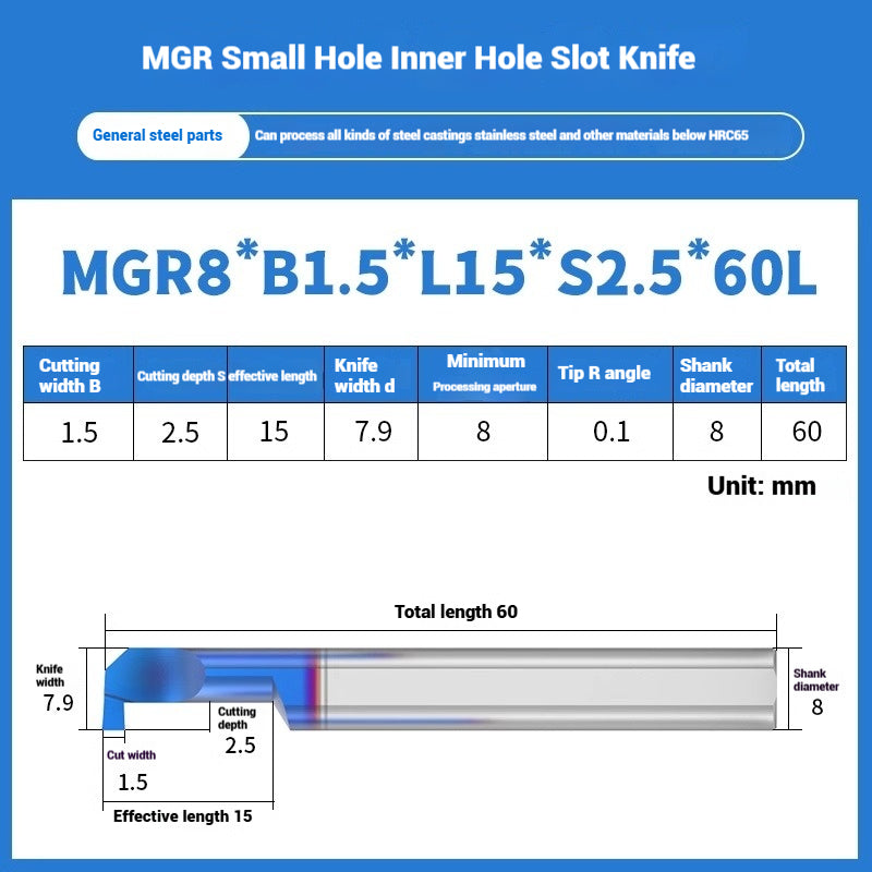 1134-MGR small bore groove cutter wear-resistant micro groove hook cutter CNC tungsten steel alloy small bore cutting groove turning tool Shandong Denso Pricision Tools Co.,Ltd.